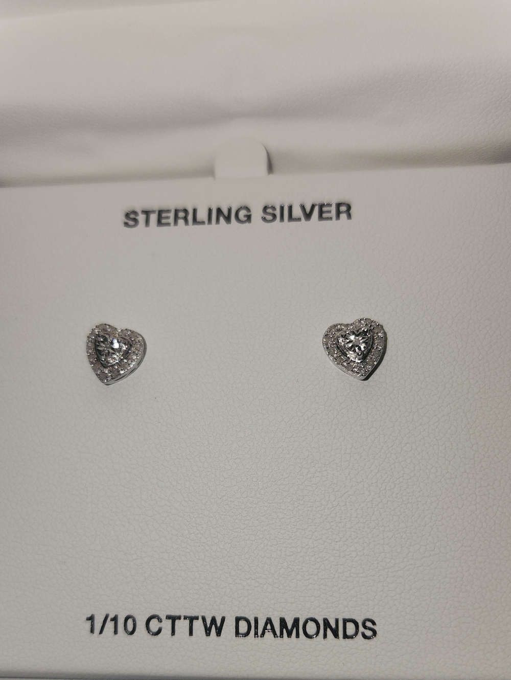 Sterling Silver Heart Diamond Stud Earrings - Silver